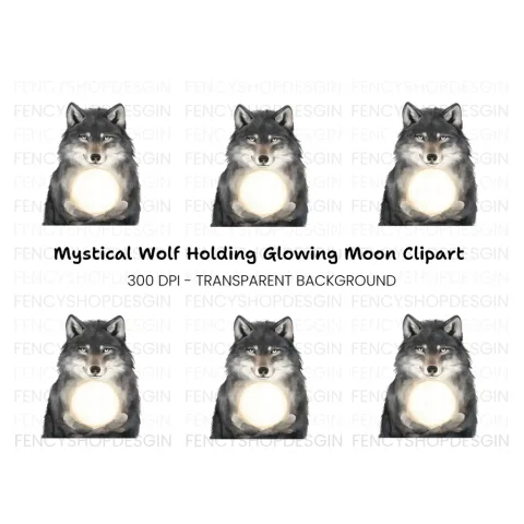 Wolf Holding Moon Clipart Bundle