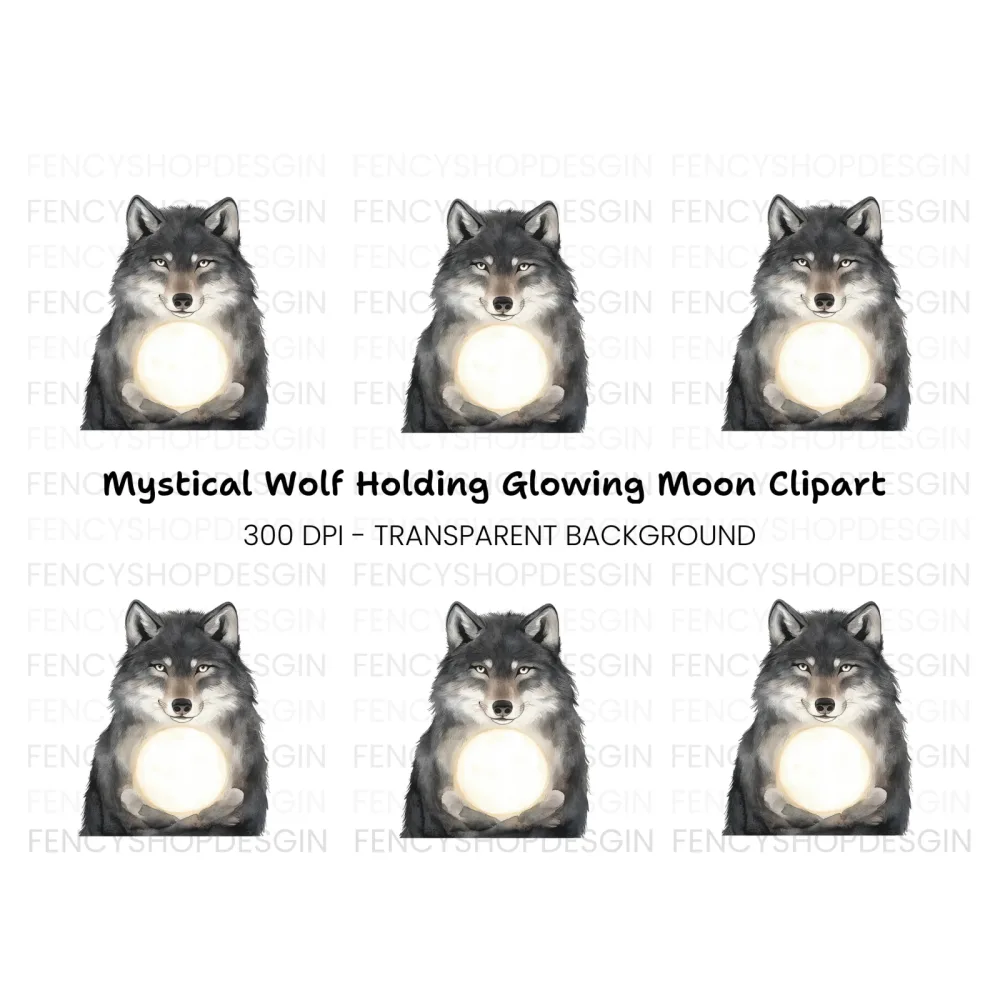 Wolf Holding Moon Clipart Bundle