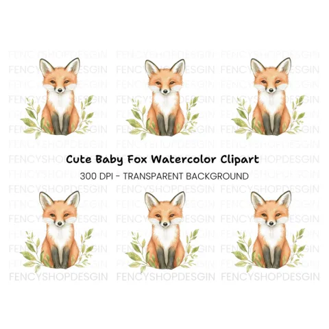 Cute Fox with Leaves Clipart Bundle
