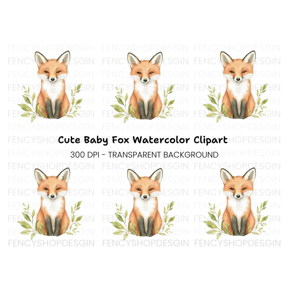 Cute Fox with Leaves Clipart Bundle