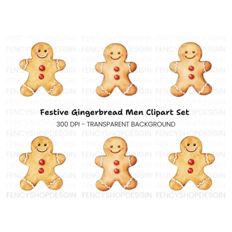 Cute Gingerbread Man Christmas Clipart Bundle