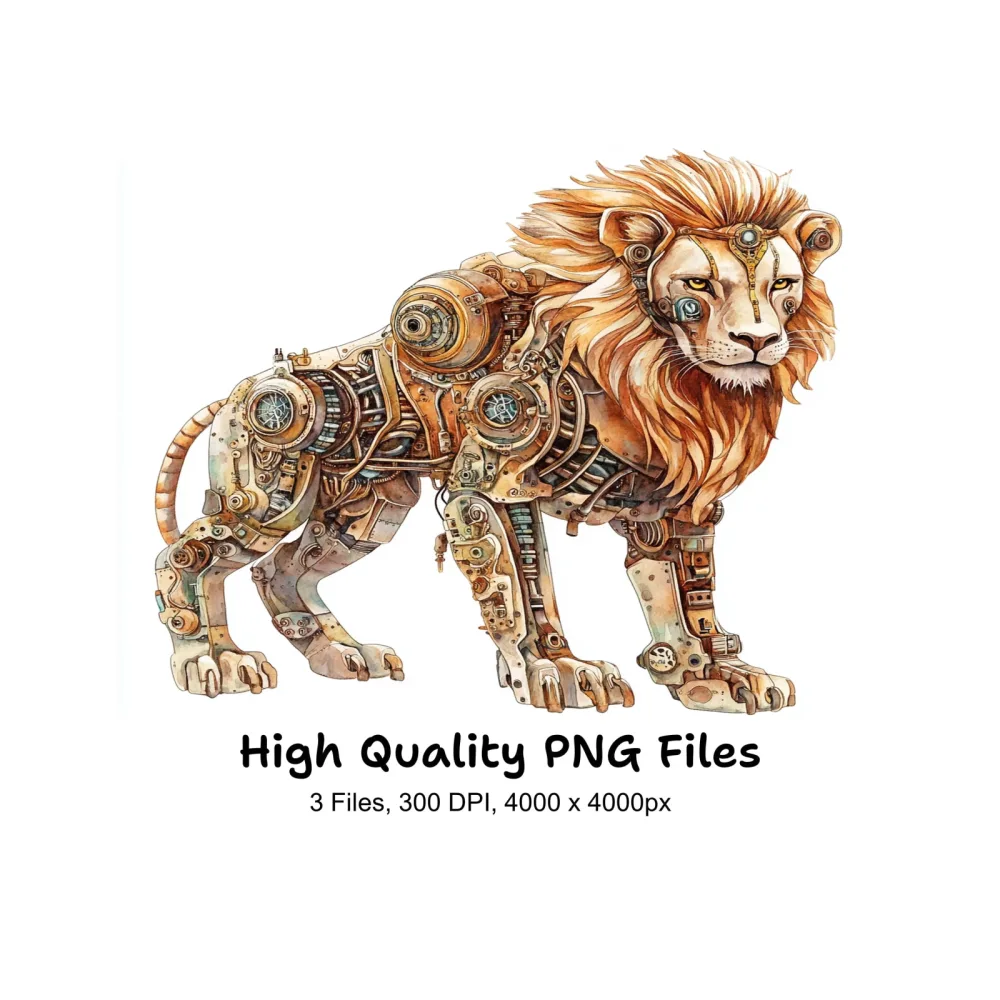 Steampunk Lion Clipart Bundle