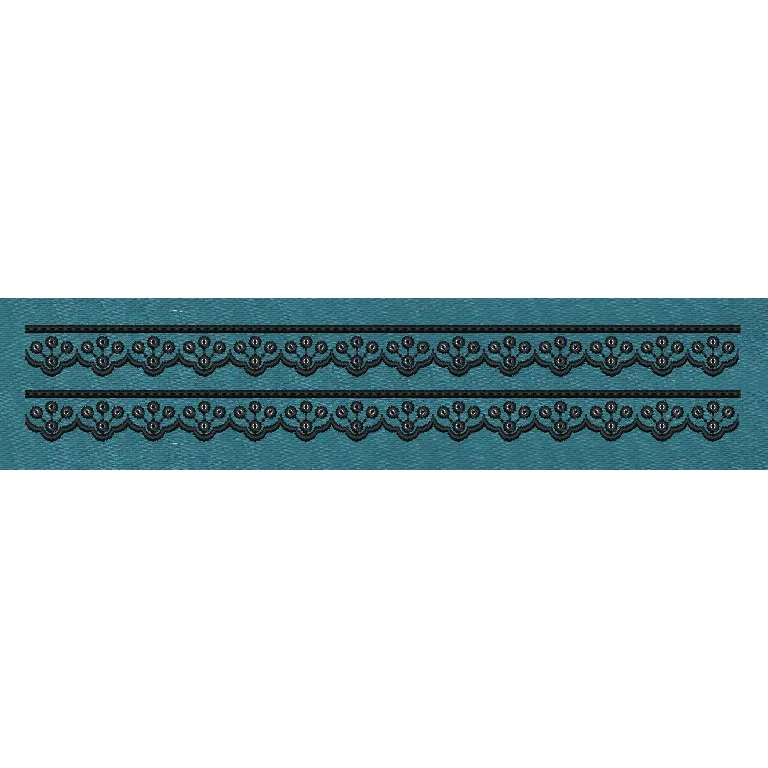 Scallop Floral Lace Border Teal & Black Embroidery Design