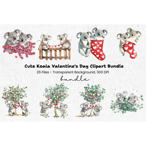 Valentine Koala Bear Clipart Bundle