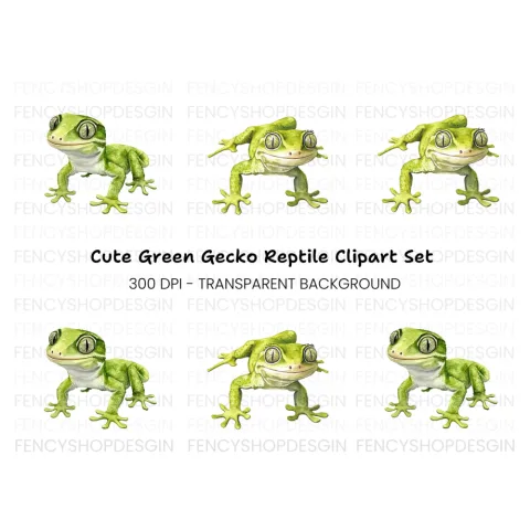Cute Green Gecko Clipart Bundle