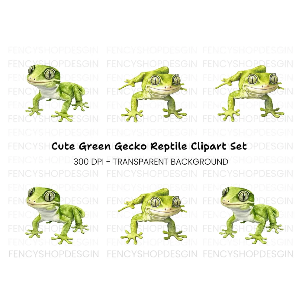 Cute Green Gecko Clipart Bundle