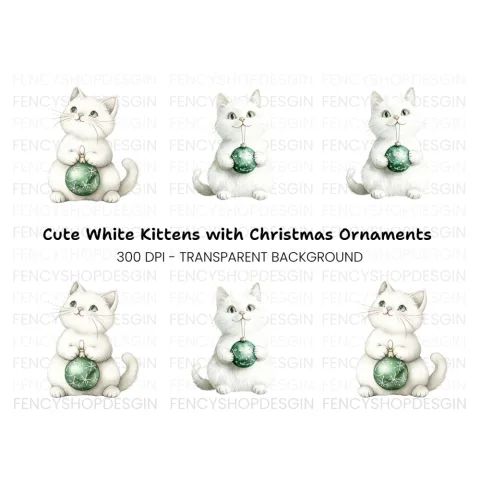 Cute White Christmas Cats Clipart Bundle