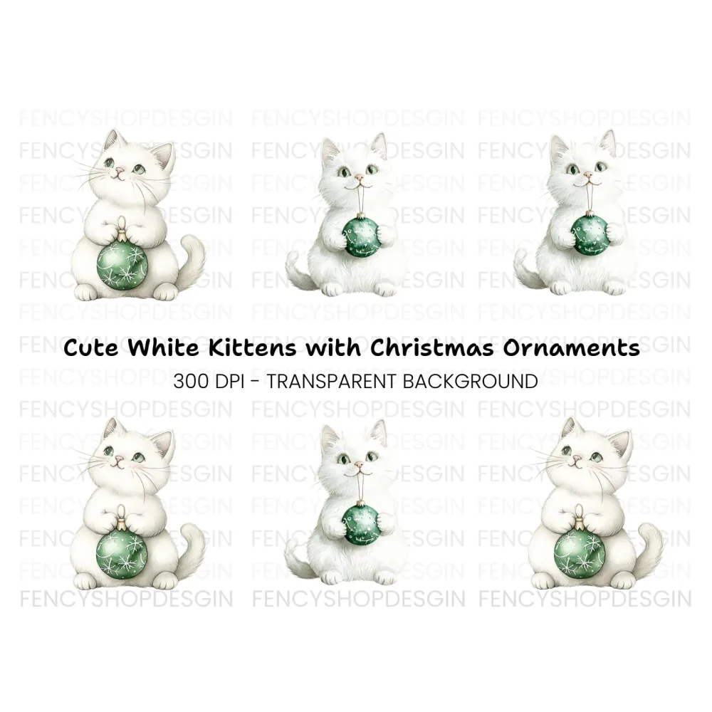 Cute White Christmas Cats Clipart Bundle