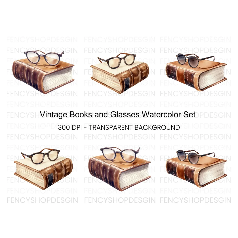 Vintage Books and Glasses Clipart Bundle