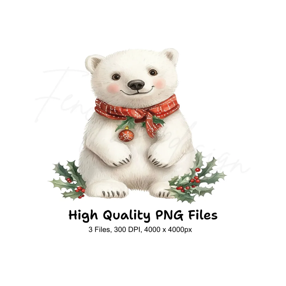 Cute Christmas Polar Bear Clipart Bundle