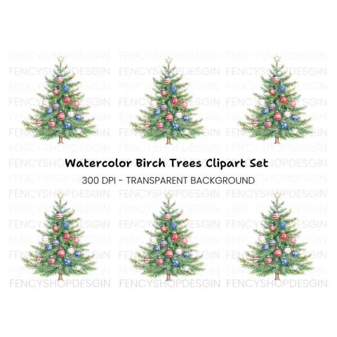 Patriotic Christmas Tree Clipart Bundle