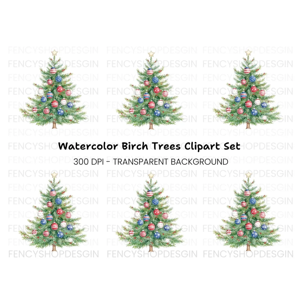 Patriotic Christmas Tree Clipart Bundle