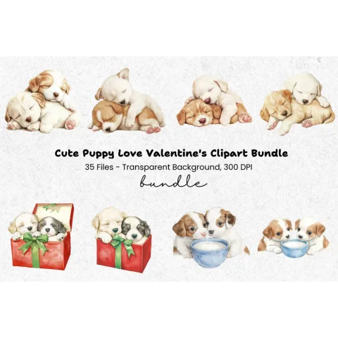 Adorable Sleeping Puppies Clipart Bundle