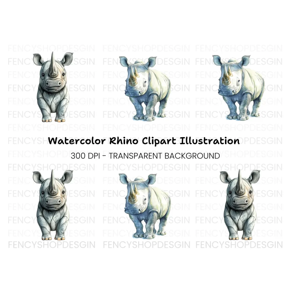Cute Baby Rhino Clipart Bundle