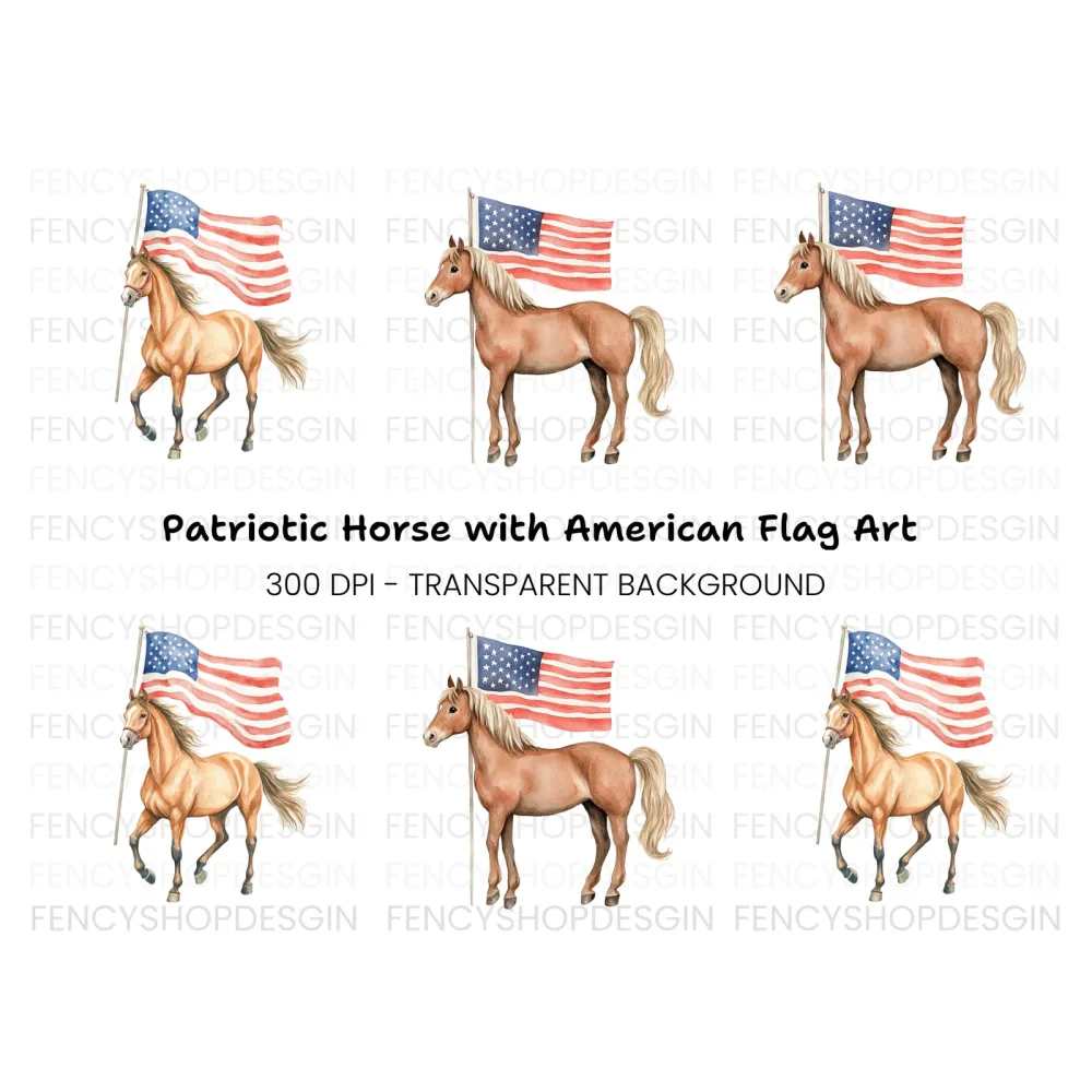 Patriotic Horses with American Flags Clipart Bundle