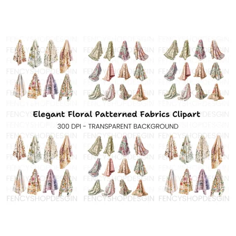Boho Floral Textile Blanket Clipart Bundle