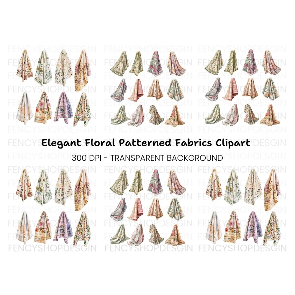 Boho Floral Textile Blanket Clipart Bundle