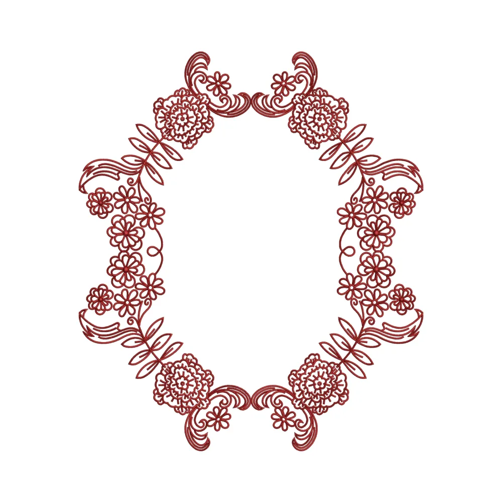 Flower Frame Line Stitch Embroidery Design