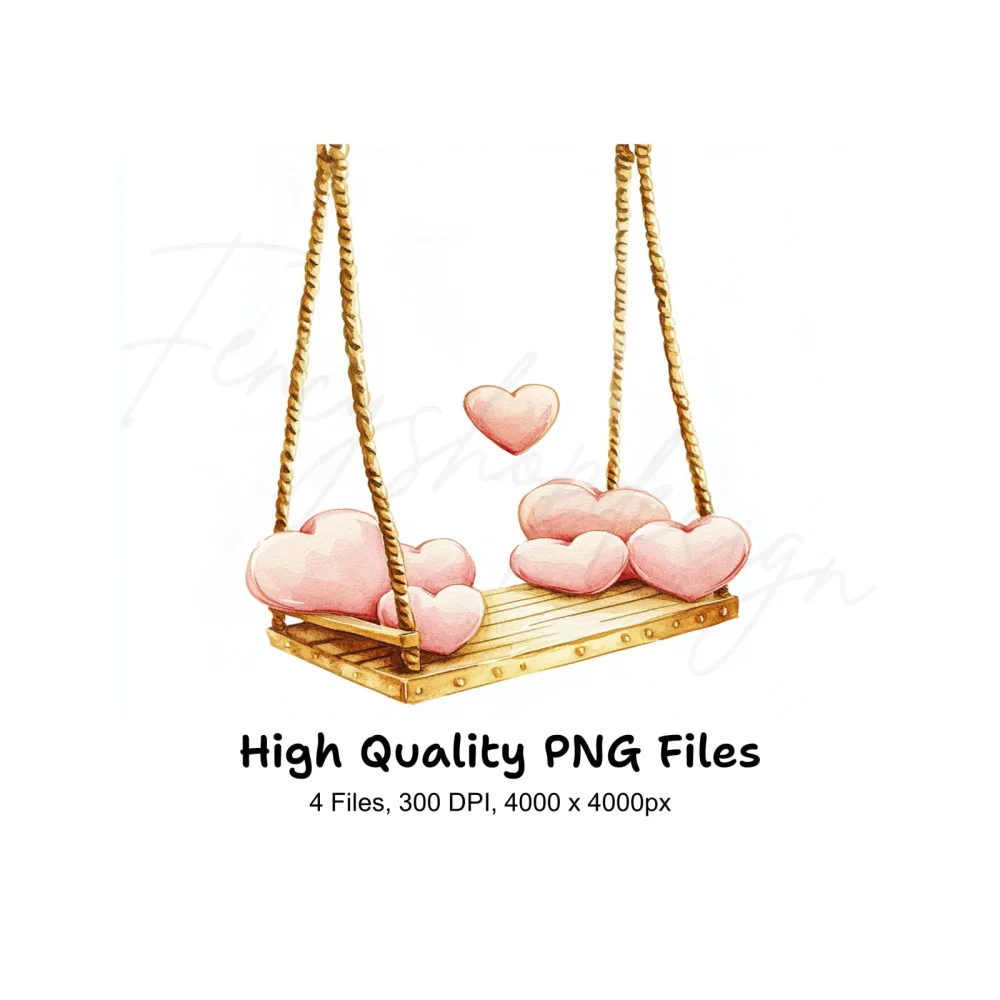 Hearts on Wooden Swings Clipart Bundle