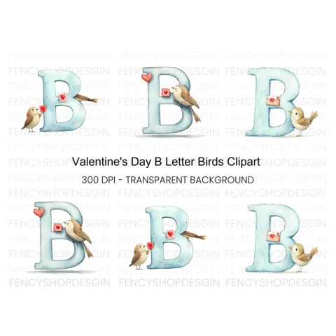 Cute Birds and Love Letter Alphabet Clipart Bundle