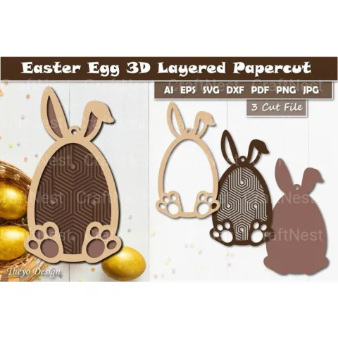 Easter Bunny Egg Layered Papercut SVG