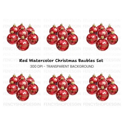 Red Christmas Ornaments Clipart Bundle