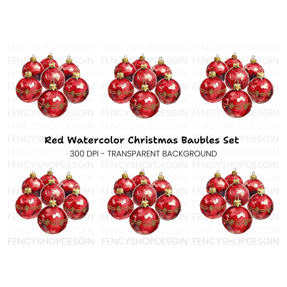 Red Christmas Ornaments Clipart Bundle