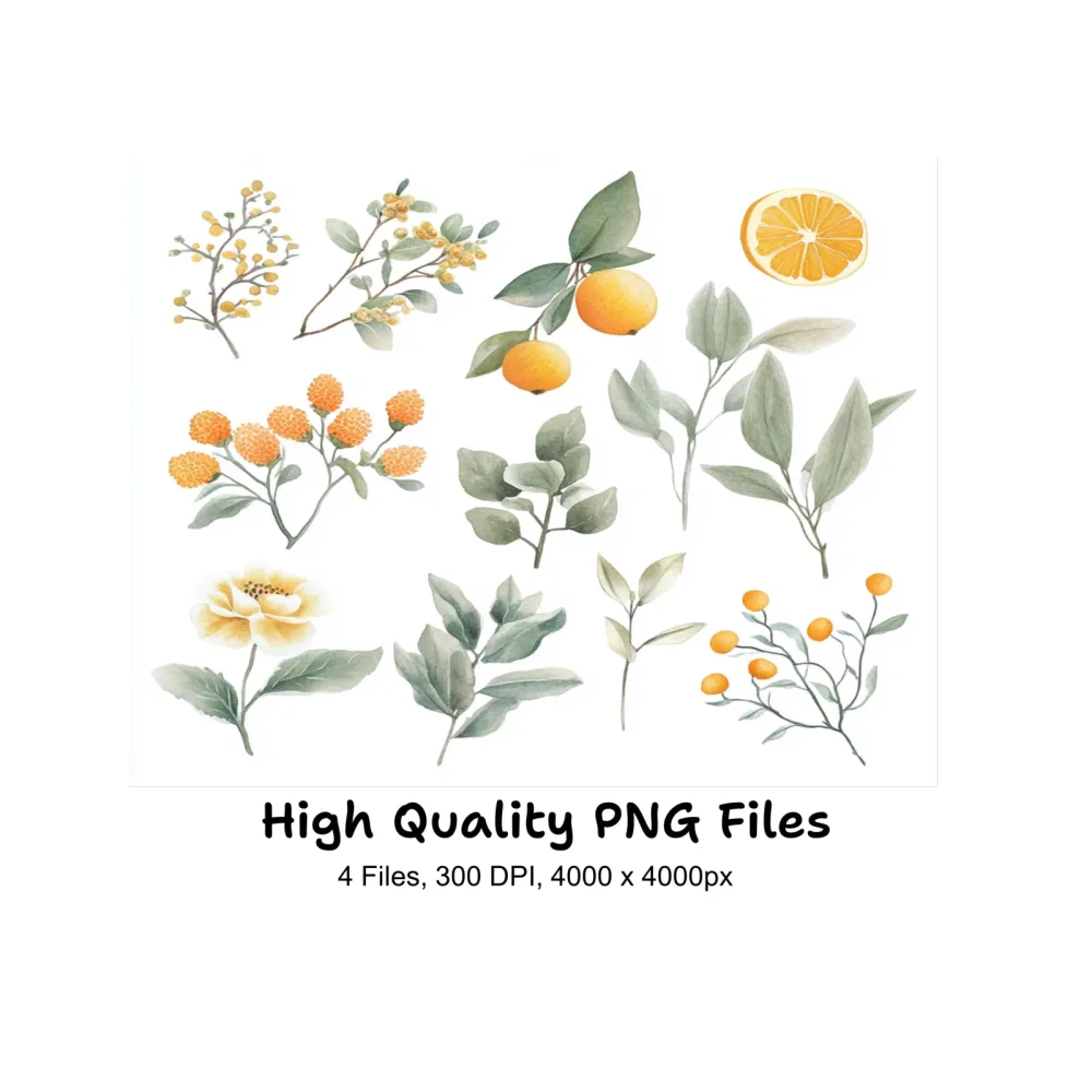 Citrus Greenery Clipart Bundle