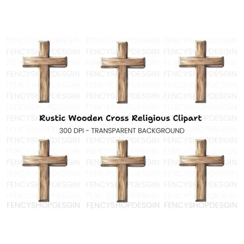 Rustic Wood Cross Illustration Clipart Bundle