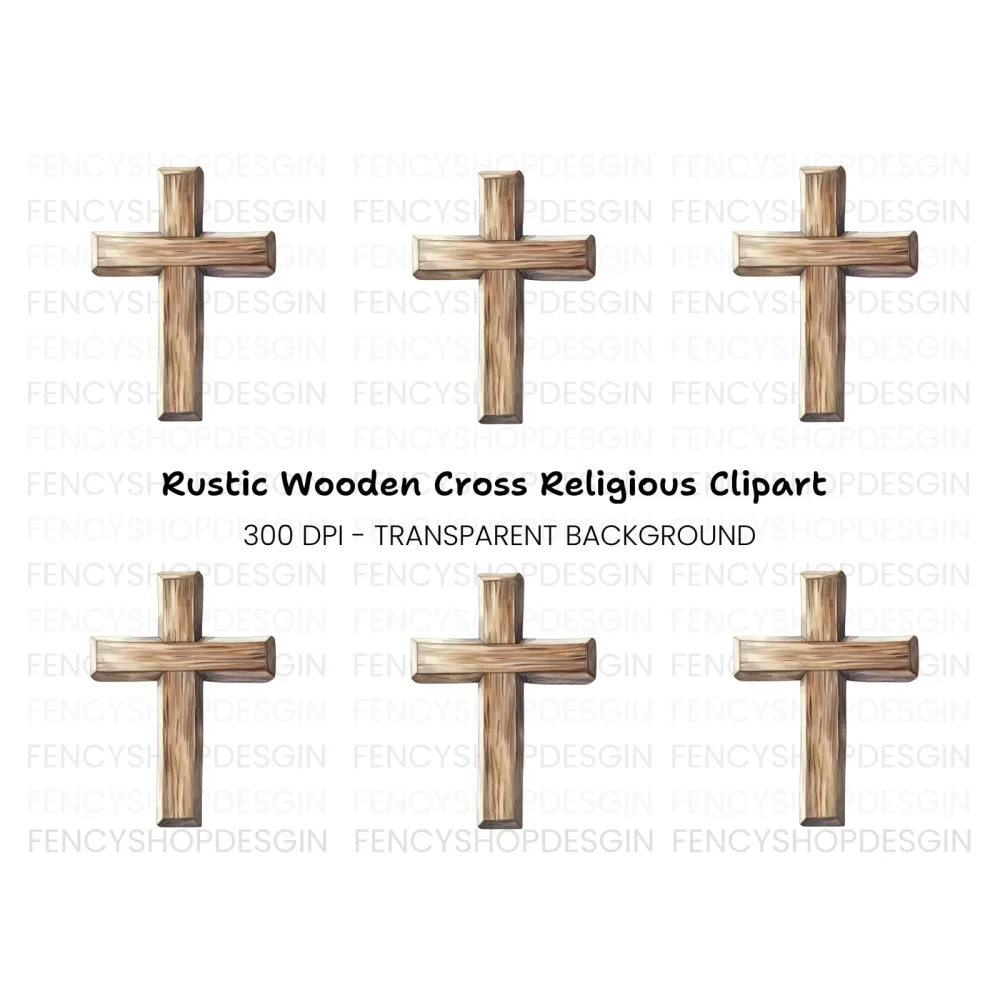 Rustic Wood Cross Illustration Clipart Bundle
