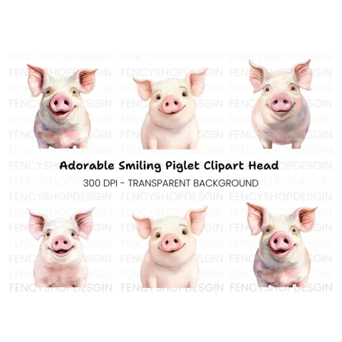 Three Happy Piglets Clipart Bundle