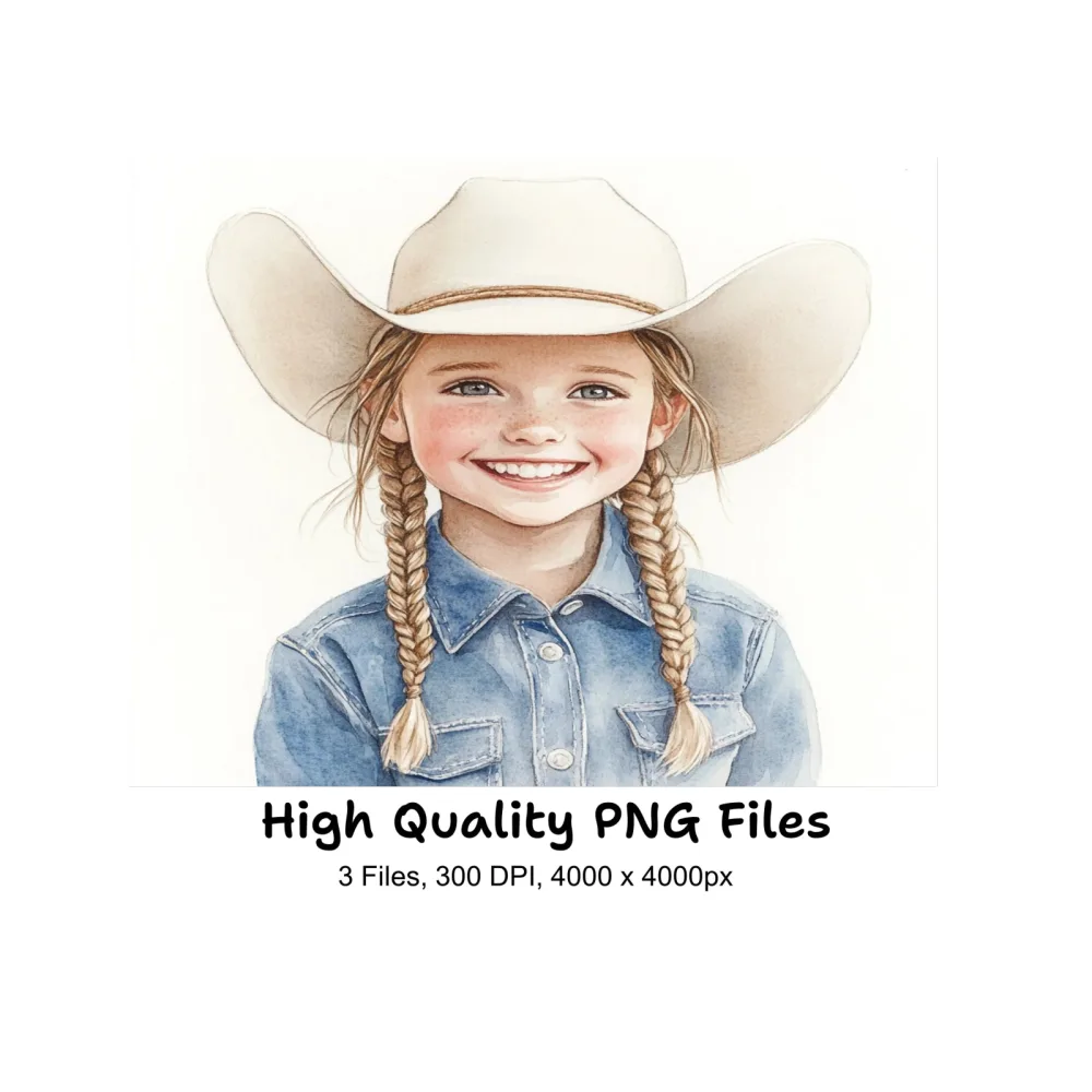Cute Cowgirl Kids Clipart Bundle