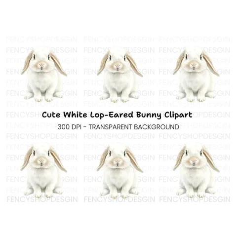 Adorable White Lop Eared Bunny Clipart Bundle