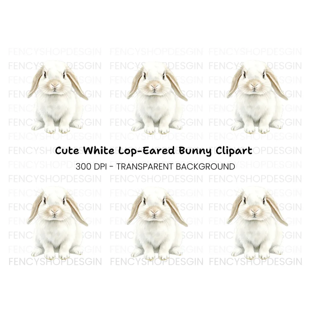 Adorable White Lop Eared Bunny Clipart Bundle