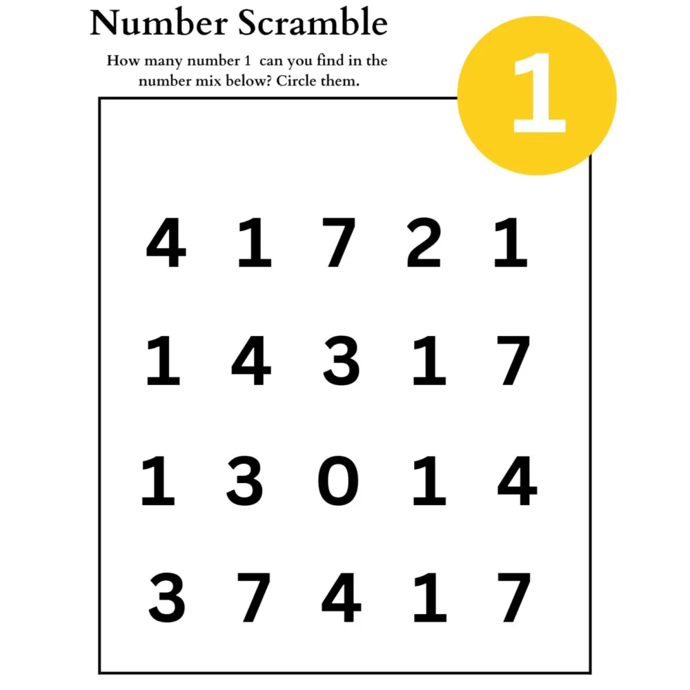 Number Finding Scramble Worksheets