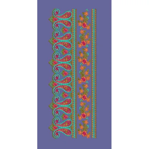 Paisley Floral Multi Color Border Embroidery Design
