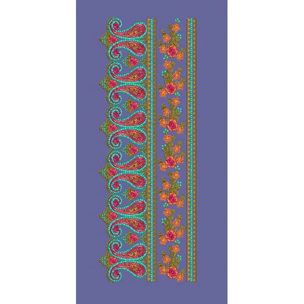 Paisley Floral Multi Color Border Embroidery Design
