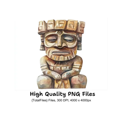 Ancient Aztec Stone Statues Clipart Bundle