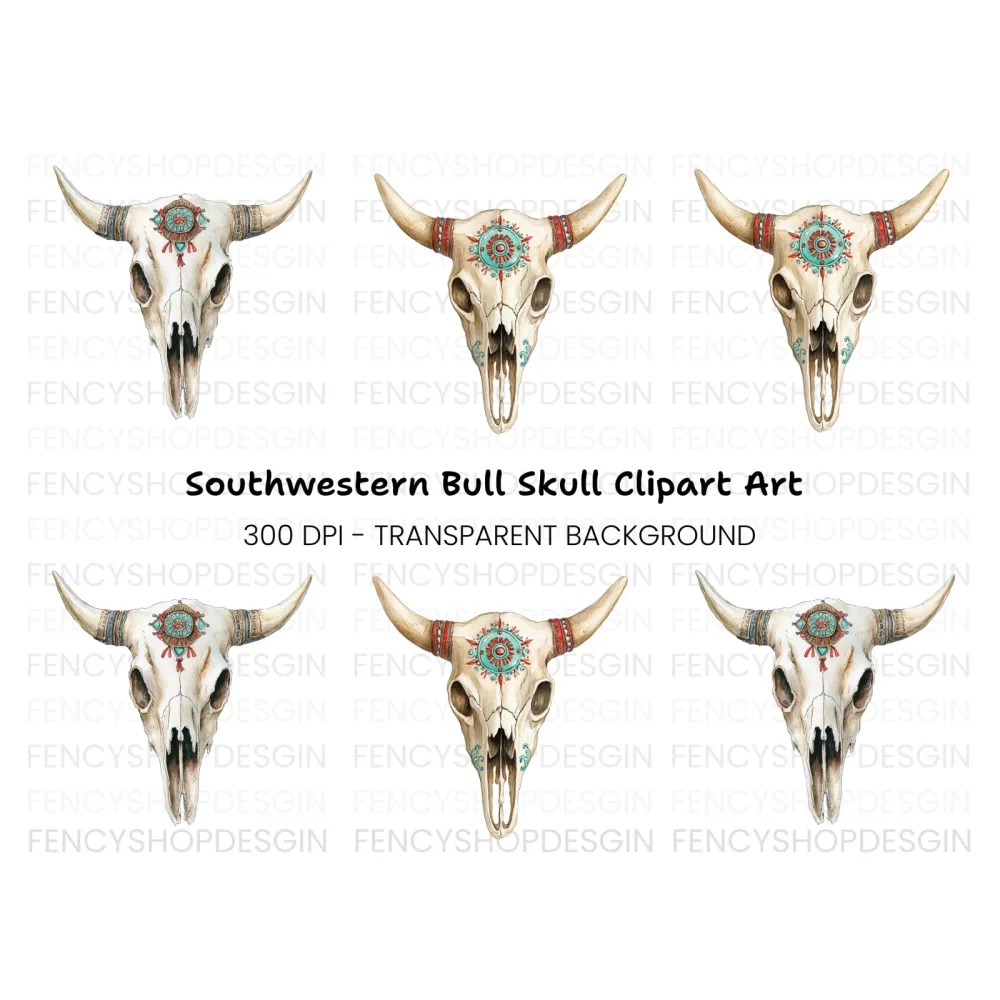 Boho Bull Skull Clipart Bundle