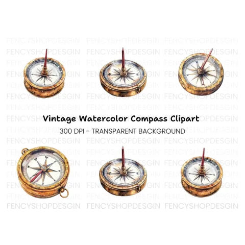 Vintage Compass Clipart Bundle