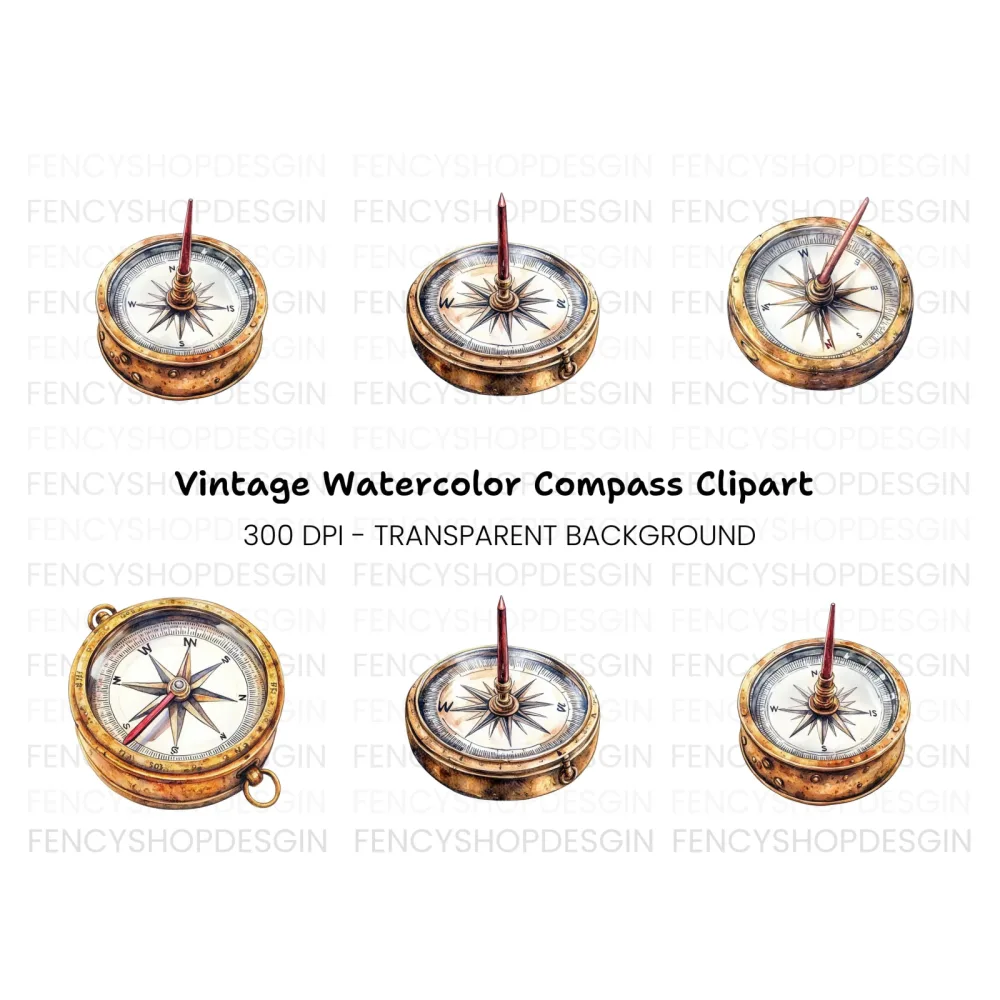 Vintage Compass Clipart Bundle