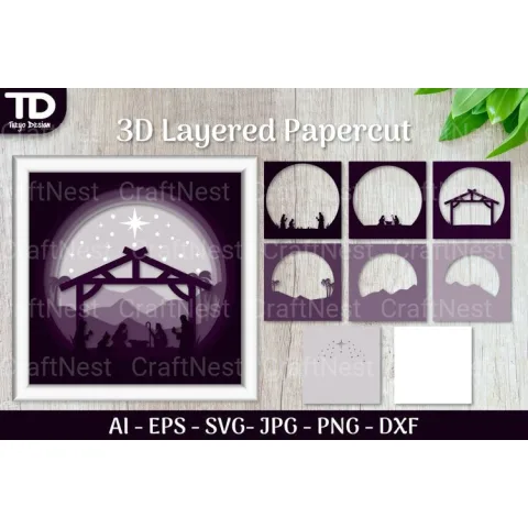 Shadow Nativity Scene Layered Papercut SVG