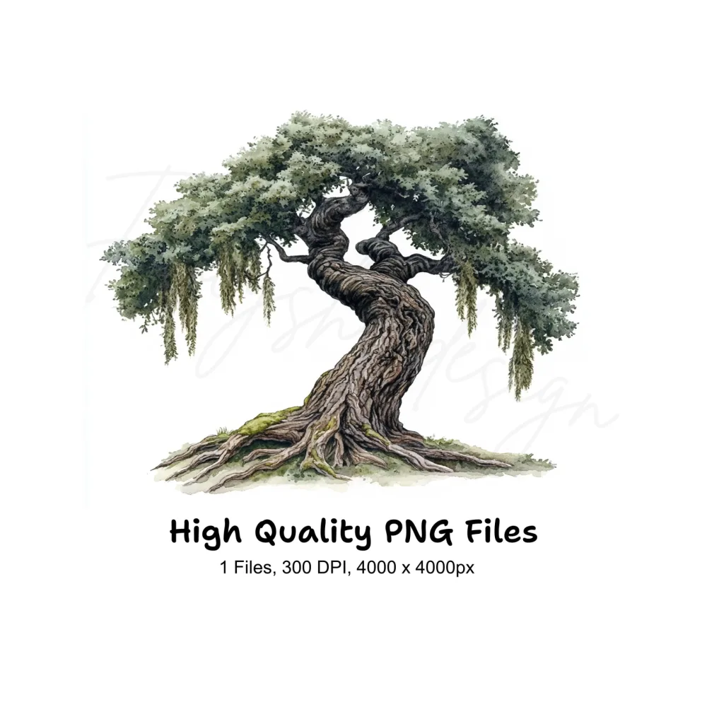 Twisted Oak Tree Illustration Clipart Bundle