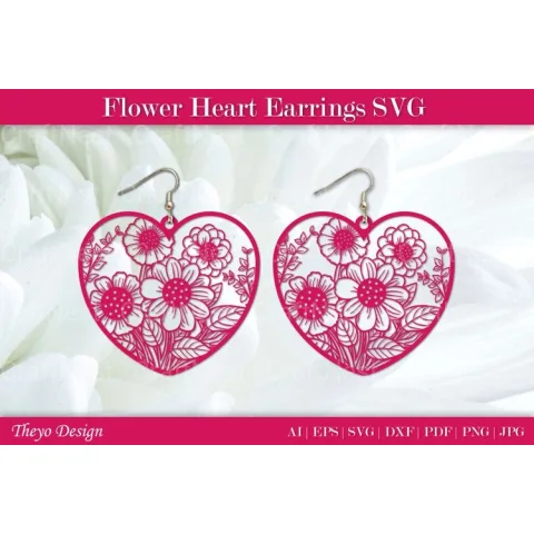Flower Heart Earrings SVG Bundle