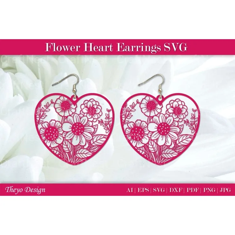 Flower Heart Earrings SVG Bundle
