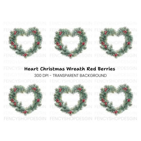 Heart Shaped Pine Wreath with Berries Clipart Bundle