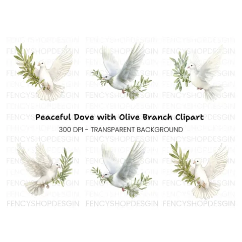 Flying Doves with Olive Branches Clipart Bundle