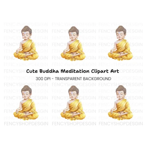 Little Buddha Meditating Clipart Bundle