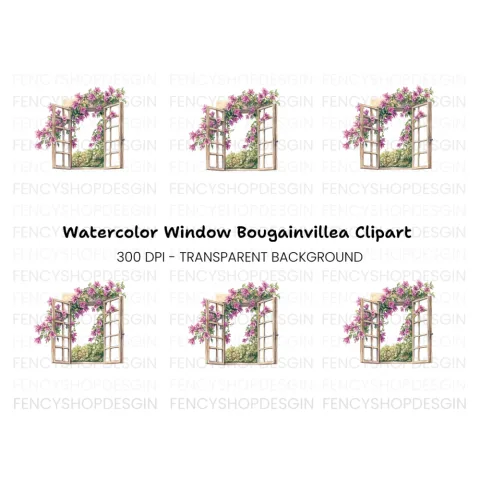Open Window with Bougainvillea Clipart Bundle