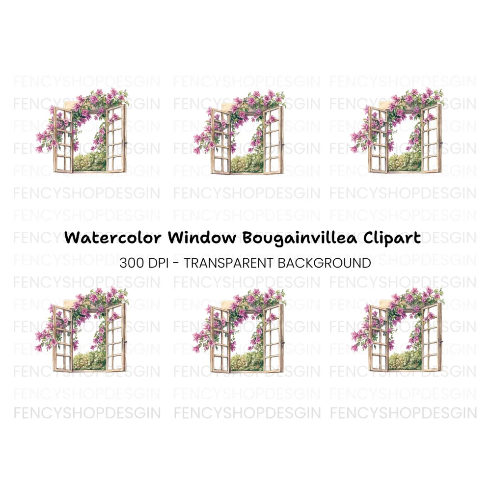 Open Window with Bougainvillea Clipart Bundle